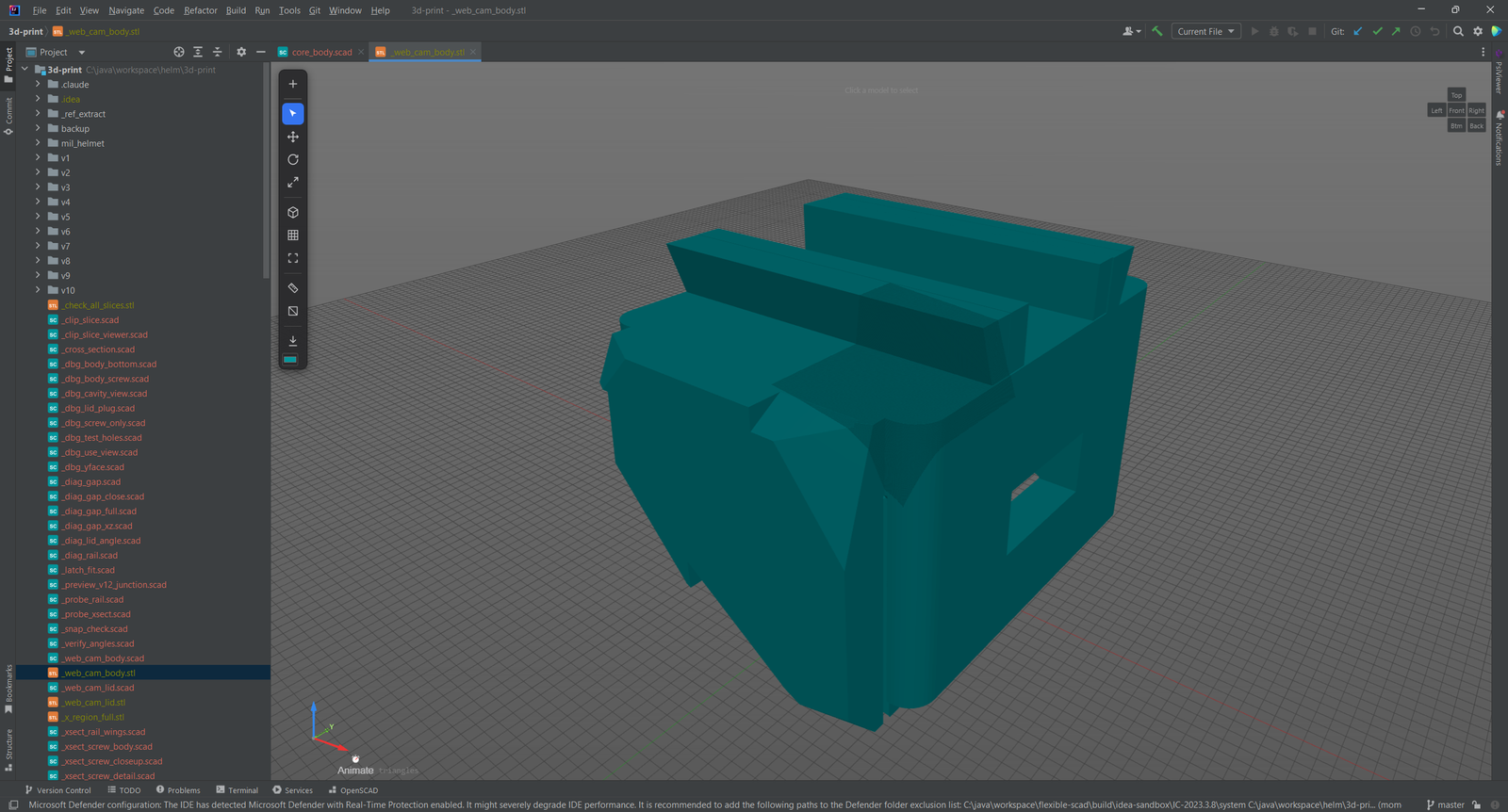 Ein türkisfarbenes 3D-Modell in einem zweiten Editor-Tab