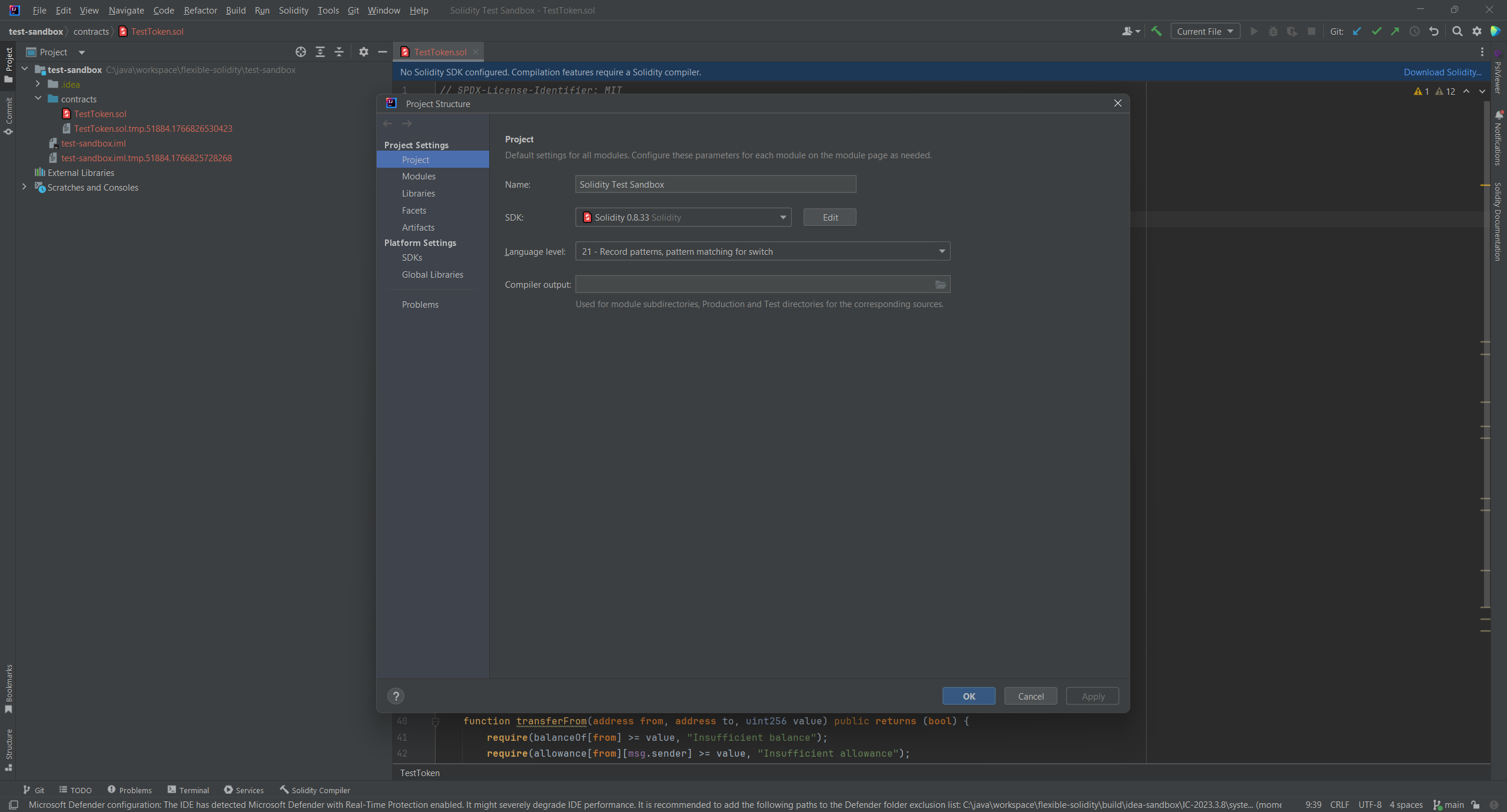 Solidity SDK Configuration